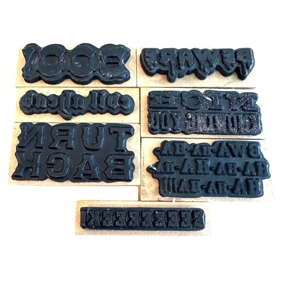 Halloween Rubber Stamp Lot Spooky BOO Beware DIY Scrapbook Cardmaking Set - Picture 2 of 8